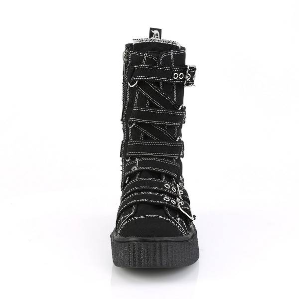 Demonia Sneeker-318 Black Canvas Schuhe Herren D605-394 Gothic Plateau Sneakers Schwarz Deutschland SALE